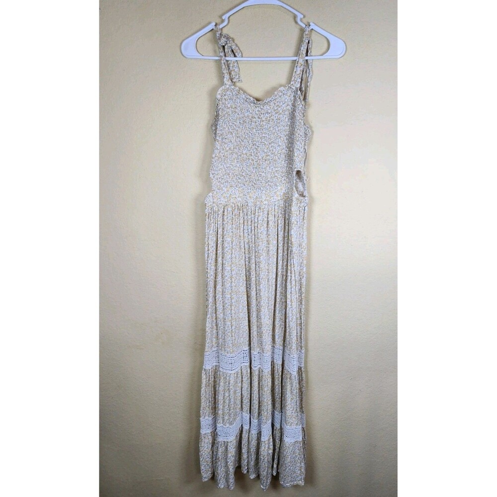 Sincerely Jules Size M Cottagecore  Floral side cutout‎ yellow Tiered Dress Boho